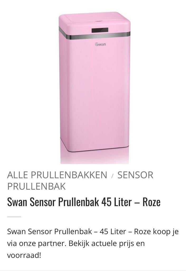 Roze swan sensor prullenbak, 40 liter of meer, Ophalen, Zo goed als nieuw