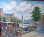 F.J. Slotman -  Bloemenmarkt Amsterdam - olieverf - 2000, Antiek en Kunst, Ophalen of Verzenden