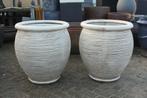 Mooie grote ronde bloempotten buikpot clayfibre wit 2 maten