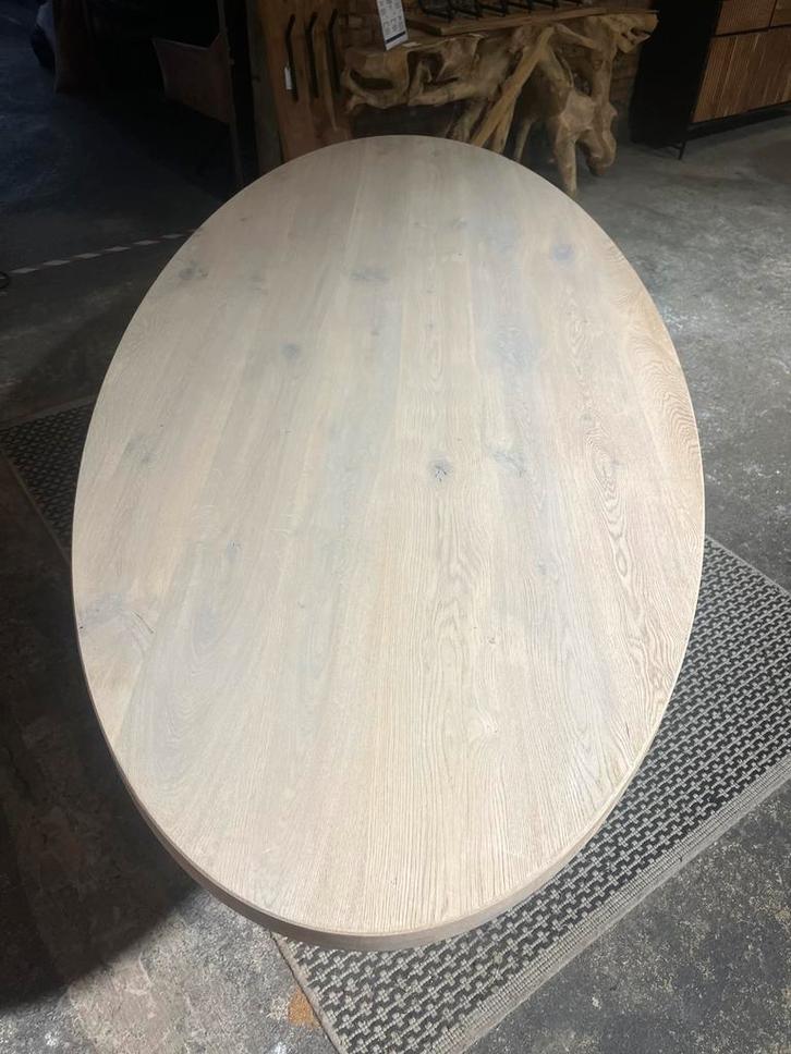 Massief Eiken Eettafel - Lichtgrijs - 240x110, Huis en Inrichting, Woonaccessoires | Overige, Zo goed als nieuw, Ophalen