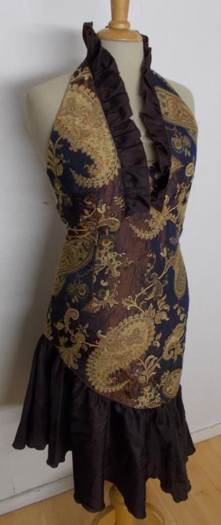 Feestelijke aparte bruine batik look jurk! 36, Kleding | Dames, Jurken, Zo goed als nieuw, Maat 36 (S), Bruin, Onder de knie, Verzenden