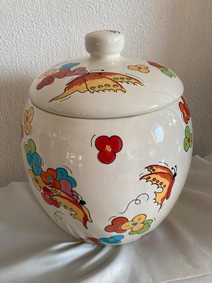 Grote Pink Aardewerk Voorraadpot met Bloemen, Antiek en Kunst, Curiosa en Brocante, Ophalen of Verzenden