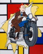 Tintin/kuifje op motor - Mondriaan, Nieuw, Schilderij, Ophalen of Verzenden, 50 tot 75 cm