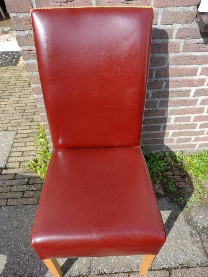 Loom stoelen 4x, Huis en Inrichting, Stoelen, Gebruikt, Vier, Hout, Leer, Riet of Rotan, Rood, Ophalen