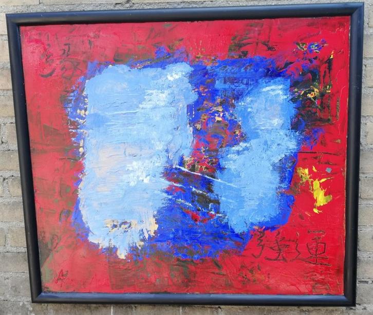 Ans van Aar, A l'aventure le bleu et le rouge. 79/69 cm, Antiek en Kunst, Kunst | Schilderijen | Abstract, Ophalen