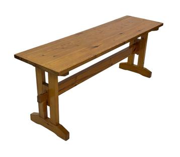 Vintage Scandinavische grenenhouten bankje jaren 60 beschikbaar voor biedingen