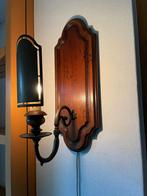 Klassieke houten wandlamp met koperen details, Huis en Inrichting, Ophalen, Gebruikt, Hout, Klassiek