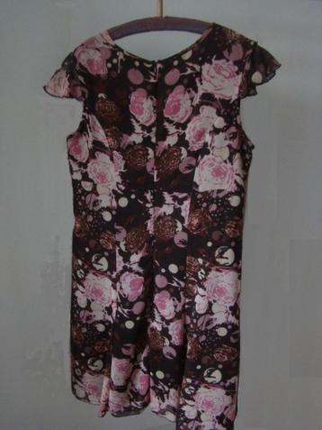 bruin-roze voile jurk / japon  maat 40