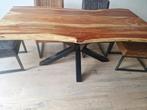 Eetset massief hout + leren stoelen, Huis en Inrichting, Complete eetkamers, Ophalen, Zo goed als nieuw, Industrieel, 4 tot 6 stoelen