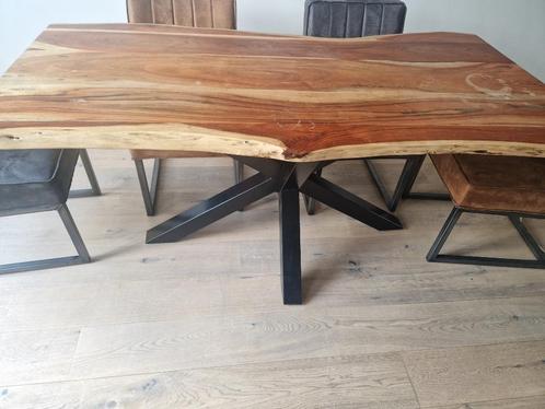 Eetset massief hout + leren stoelen, Huis en Inrichting, Complete eetkamers, Zo goed als nieuw, 4 tot 6 stoelen, Ophalen