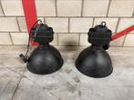 2x zwarte industriële hanglamp, Ophalen of Verzenden, Gebruikt, Metaal, Industrieel