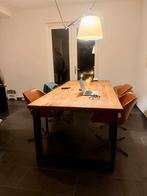Teakhouten tafel met stalen frame, Ophalen, 100 tot 150 cm, Teakhout, 200 cm of meer