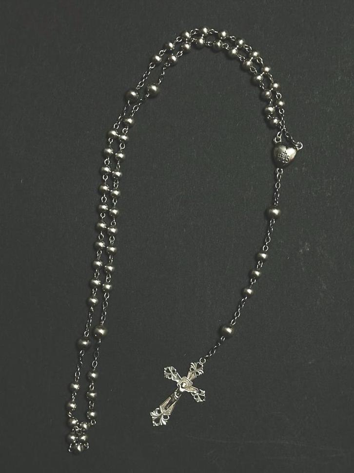 Zilveren Antieke Rozenkrans Ketting, Sieraden, Tassen en Uiterlijk, Kettingen, Gebruikt, Zilver, Met hanger, Ophalen of Verzenden