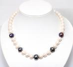 Schitterende 46 CM “Peacock” Zwart & Witte Parel Ketting, Sieraden, Tassen en Uiterlijk, Antieke sieraden, Verzenden, Zilver, Ketting