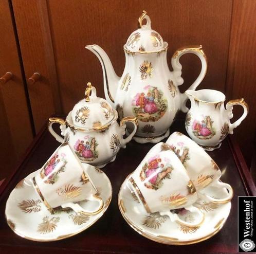 Gemerkt mokka servies compleet vintage Krone Porzellan thee, Antiek en Kunst, Antiek | Servies compleet, Ophalen of Verzenden