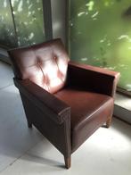 Unieke leren fauteuil donker bruin leer met interieurvering, Ophalen, Jaren 30, Zo goed als nieuw, 50 tot 75 cm