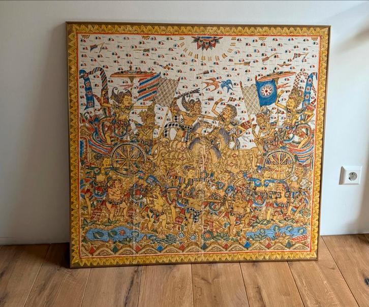 Kamasan schilderij uit Bali, ingelijst, Antiek en Kunst, Kunst | Niet-Westerse kunst, Ophalen
