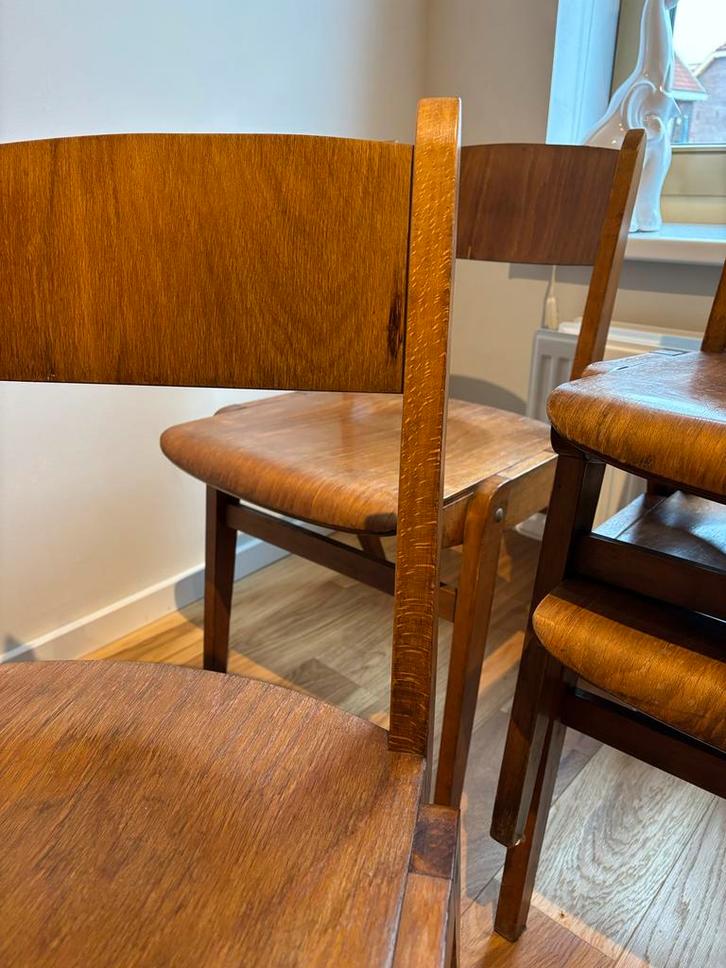 Vintage Mid Century Houten Stoelen Set (6 stuks), Huis en Inrichting, Stoelen, Gebruikt, Vijf, Zes of meer stoelen, Hout, Bruin