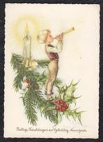 Prettige Kerstdagen - Kaars jongen met luit / gesigneerd, 1940 tot 1960, Feest(dag), Ongelopen, Ophalen of Verzenden