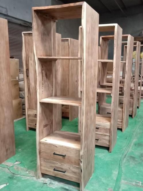 Massief acaciahouten boekenkast van 200x60cm, model Iris, Huis en Inrichting, Kasten | Boekenkasten, Nieuw, 50 tot 100 cm, 200 cm of meer