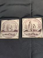 2 mooie antieke bijbelse mangaan tegels +/-1800, Antiek en Kunst, Antiek | Wandborden en Tegels, Ophalen of Verzenden
