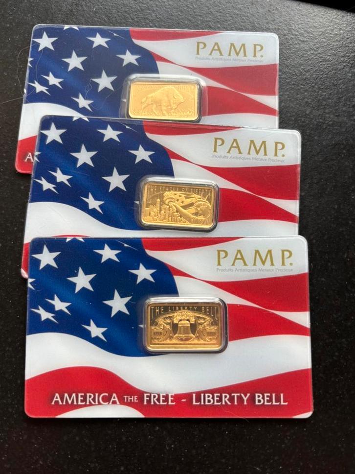 5 gram goud baartjes pamp suisse - buffalo - liberty, Postzegels en Munten, Edelmetalen en Baren, Goud, Ophalen of Verzenden