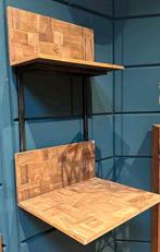 Wandbureau van hout en staal, Huis en Inrichting, Stoelen, Ophalen, Gebruikt, Bruin, Vintage