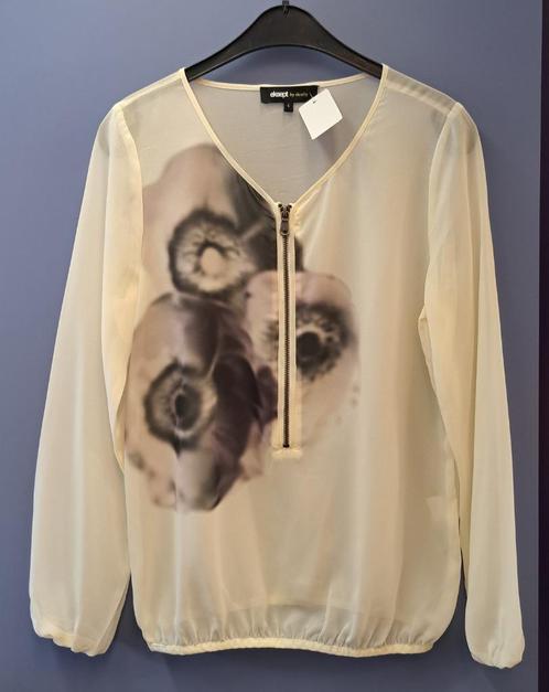 Eksept for Shoeby creme top + grijze print & rits S nr 42881, Kleding | Dames, Tops, Zo goed als nieuw, Maat 36 (S), Wit, Lange mouw
