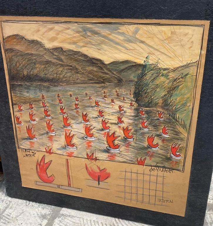 Flaming Water Kunstwerk van Adri de Fluiter, Antiek en Kunst, Kunst | Tekeningen en Foto's, Ophalen of Verzenden