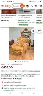 Bladgoud barok troon fauteuil 2x nieuw, Twee personen