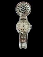 Vintage Zilver Horloge Armband met Blauwe Saffier steentjes, Ophalen of Verzenden, Zo goed als nieuw, Zilver, Zilver