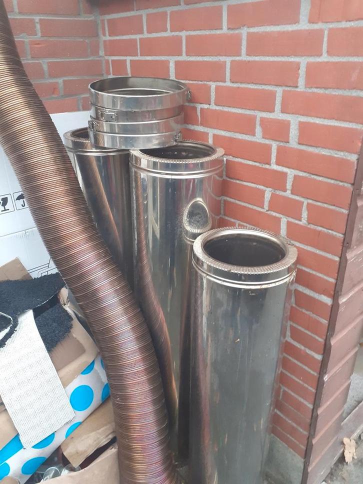 Rvs dubbelwandige rookkanaal kanaal totaal 7 meter, Doe-het-zelf en Verbouw, Buizen en Afvoer, Zo goed als nieuw, Overige typen