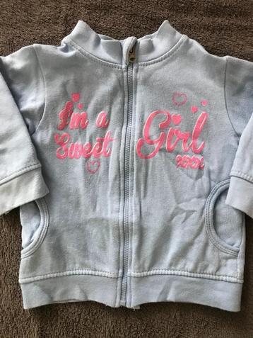 zgan lichtblauw vest met roze glitter opdruk maat 80 beschikbaar voor biedingen