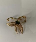 broche vintage filigrain goudkleurig jade groen steen bloem, Ophalen of Verzenden, Nieuw, Goud, Overige materialen