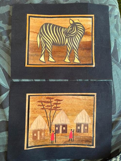 Houtfineer op stof Afrika knipsels, Huis en Inrichting, Woonaccessoires | Schilderijen, Tekeningen en Foto's, Overige typen, Minder dan 50 cm