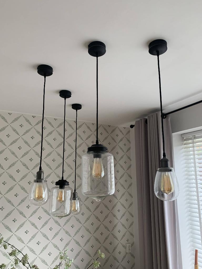 5 Hanglampen van Glas -It's about RoMi, model Prague & Minsk, Ophalen, Zo goed als nieuw, Glas, Minder dan 50 cm