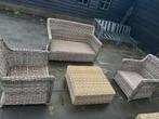 Rieten Loungeset - 2 Stoelen, Bankje & Hocker, Huis en Inrichting, Banken | Bankstellen, Ophalen, Gebruikt, Rechte bank, 200 tot 250 cm
