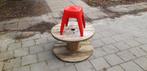Ronde tafel met krukken tuin, Ophalen of Verzenden, Gebruikt, Hout