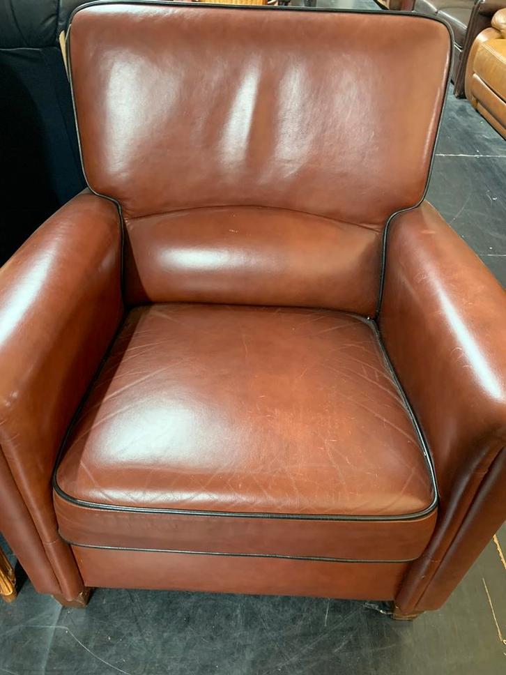 Klassieke schapenleren clubfauteuil cognackleur, Huis en Inrichting, Fauteuils, Leer, 75 tot 100 cm, Ophalen