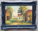 Idyllische Boerenhoeve met kippen. Ca  1900. 51/41 cm., Antiek en Kunst, Kunst | Schilderijen | Klassiek, Ophalen