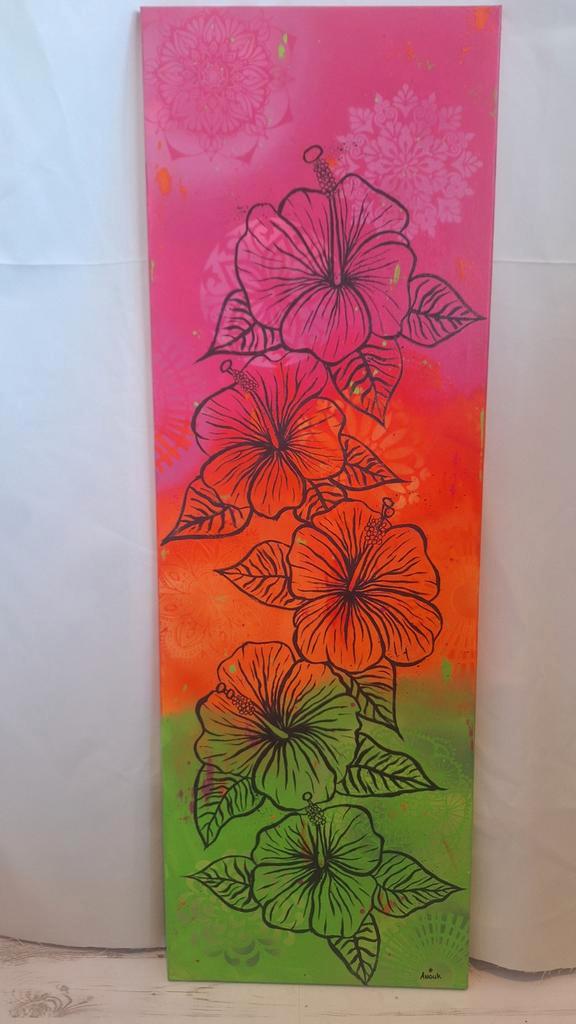 Kleurrijk Schilderij met Bloemen - 40x120 cm, Antiek en Kunst, Kunst | Schilderijen | Klassiek, Ophalen of Verzenden