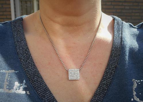 Zilveren bolletjes ketting met steentjes hanger nr.058, Sieraden, Tassen en Uiterlijk, Kettingen, Zo goed als nieuw, Zilver, Zilver