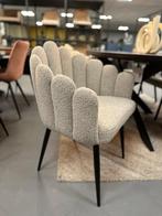 4x stoel boucle - 4x stoel beige - schelp stoel flower, Ophalen of Verzenden, Nieuw, Stof, Vier
