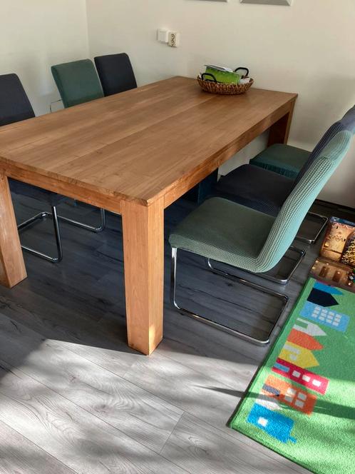 Teakhouten eettafel te koop (evt. met stoelen), Huis en Inrichting, Complete eetkamers, Gebruikt, 4 tot 6 stoelen, Ophalen