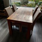 Teakhouten tafel met gestoffeerde stoelen, Ophalen, Gebruikt, 4 tot 6 stoelen
