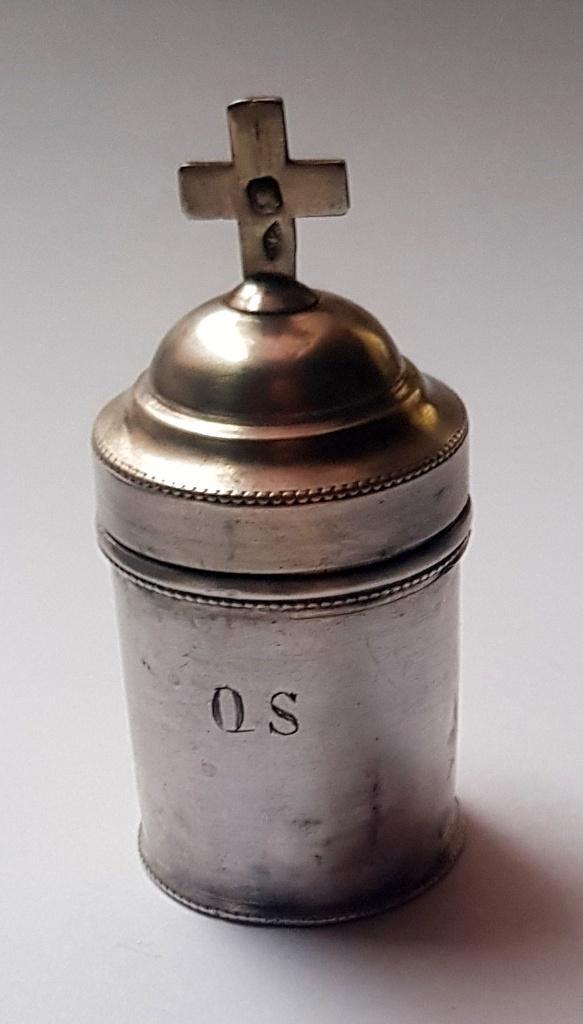 Frans zilver Chrismatorium Oleum Sanctum, Antiek en Kunst, Antiek | Religie, Verzenden