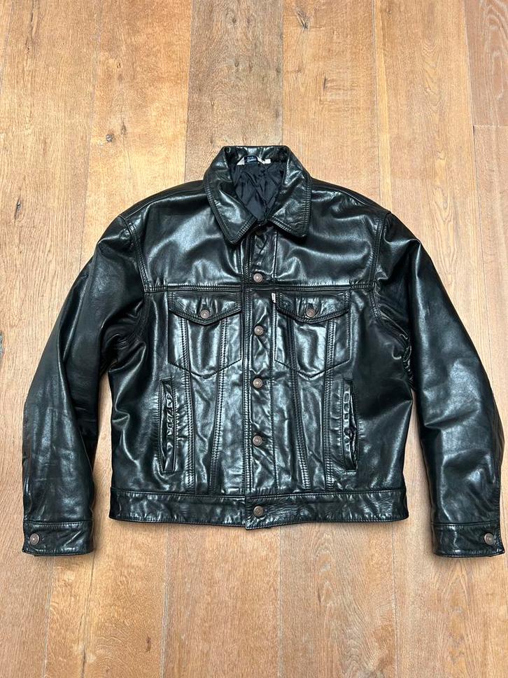 Vintage Levi Strauss Trucker Spijkerjack Leer Unisex Zwart L, Kleding | Heren, Jassen | Zomer, Gedragen, Maat 52/54 (L), Zwart