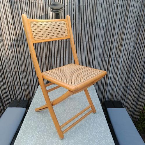 3x Vintage klapstoel rotan webbing hout, Tuin en Terras, Tuinstoelen, Gebruikt, Rotan, Inklapbaar, Ophalen of Verzenden