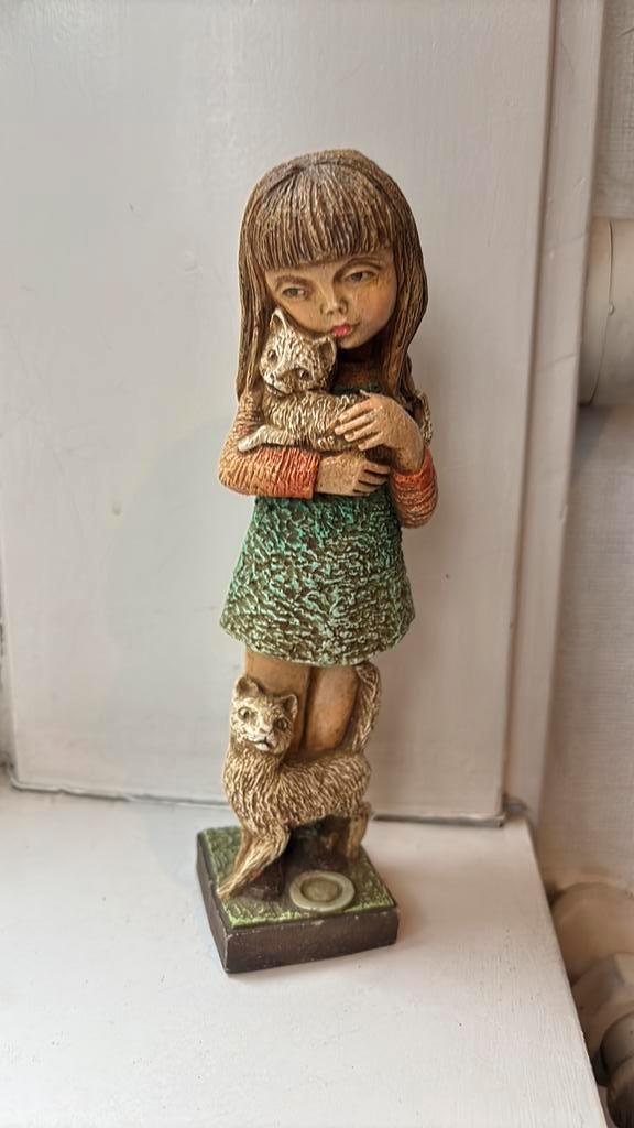 Meisje met katten - gesigneerd Gerard Linssen 1890, Verzamelen, Beelden en Beeldjes, Zo goed als nieuw, Mens, Ophalen of Verzenden