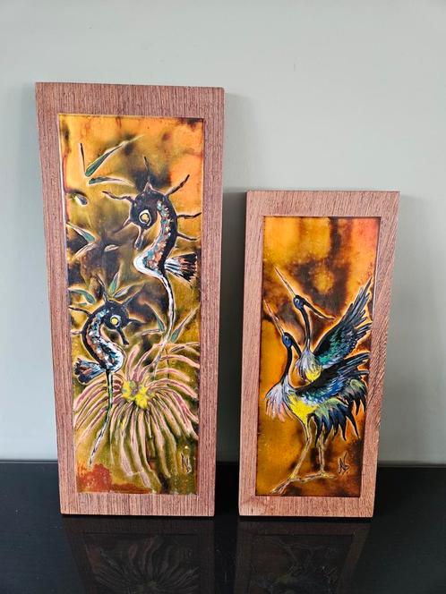 Vintage Nella Damsma wanddeco handgesch. emaille op koper, Huis en Inrichting, Woonaccessoires | Wanddecoraties, Gebruikt, Ophalen of Verzenden